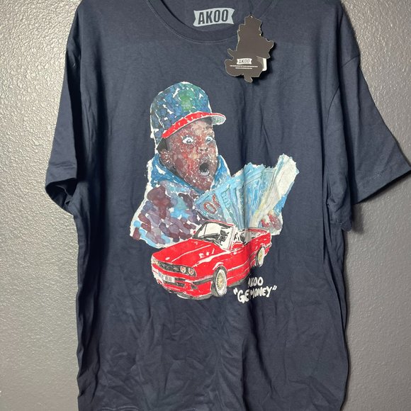 NWT AKOO Men's Navy Blue Graphic Print "GET MONEY" Short Sleeve T-Shirt Size 3XL - Picture 3 of 7